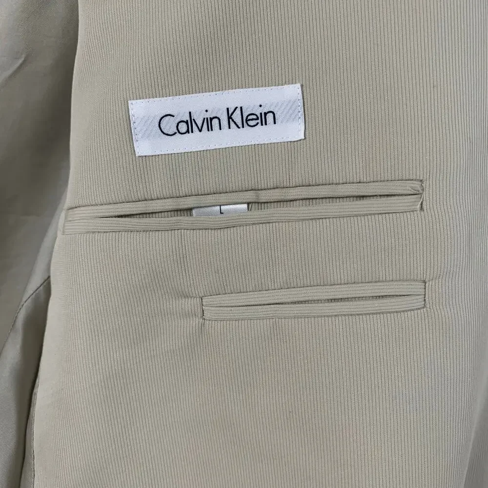 Calvin Klein Size L Lightweight Men's Sport Coat Blazer Jacket Beige Cotton